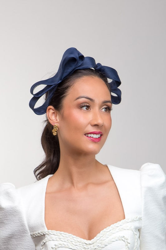 Organza Bows Headband in Navy by Felicity Northeast Millinery