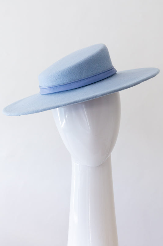 Pale Blue Felt Asymmetrical Boater