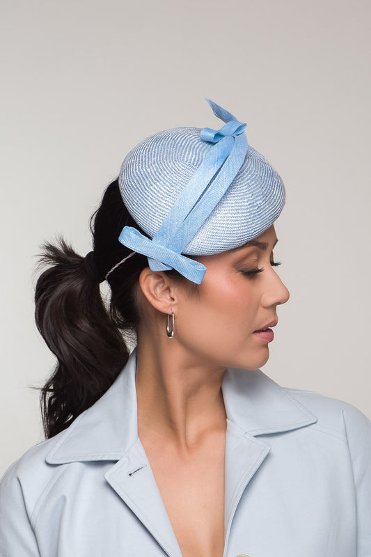 Pale Blue Side Beret with Bows by Felicity Northeast Millinery (2)
