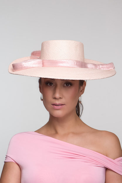 Pale Pink Upturned Boater Hat by Felicity Northeast Millinery