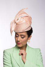 Load image into Gallery viewer, The Pink Double Curl Raised Beret features a straw pleated swirl that curves over the beret.