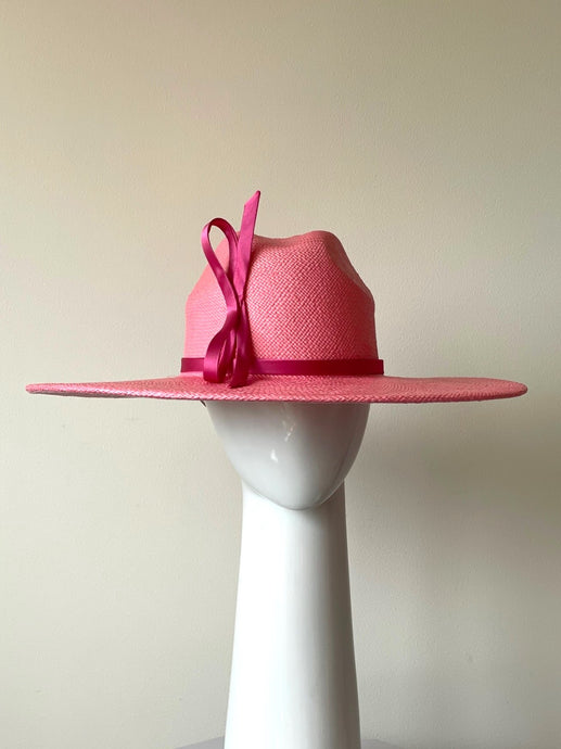 Pink Panama Fedora with Hot Pink Silk Bow by Felicity Northeast Millinery