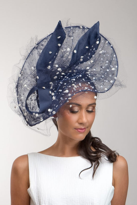 Polka Dot Platter Hat in Navy