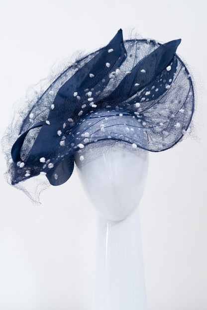 Polka Dot Platter Hat in Navy