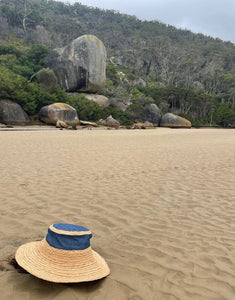 Raffia Brimmed Travel Hat in Denim