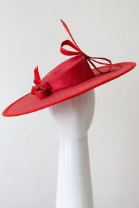 Red Boater with Stylised Bows By Felicity Northeast Millinery