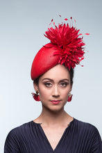 Load image into Gallery viewer, Red Side Beret with Pom Pom Chrysanthemum by Felicity Northeast Millinery