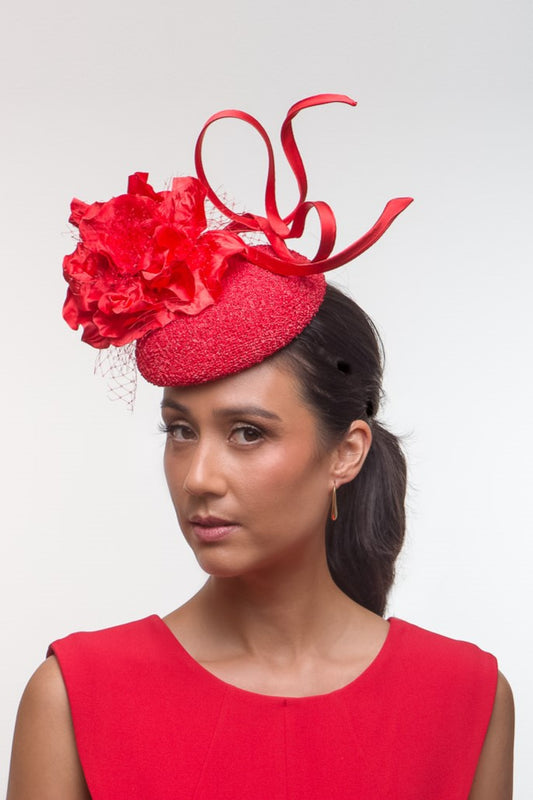 Red Textured Button with Silk Flower