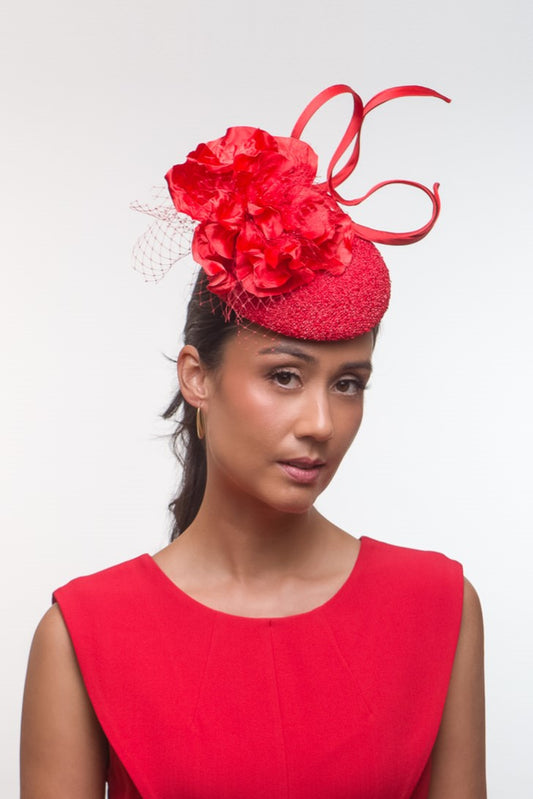 Red Textured Button with Silk Flower