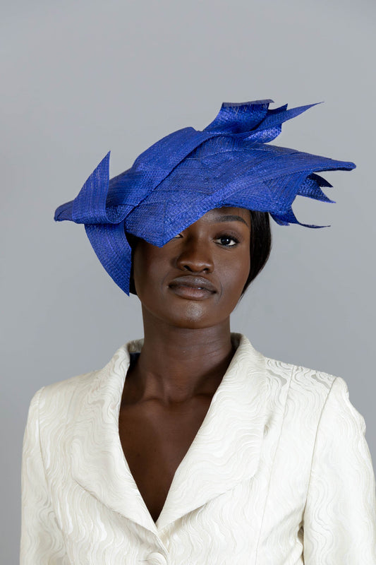 Royal Blue Braid Geometric Hat by Felicity Northeast Millinery