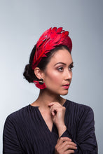 Load image into Gallery viewer, Shades Red Halo Headband with Feather Leaves by Felicity Northeast Millinery