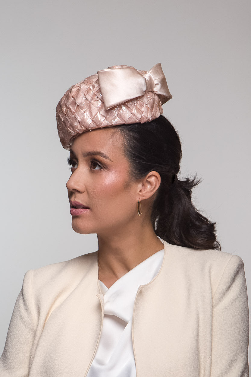 Side Rocello Pink Beret with Bow by Felicity Northeast Millinery