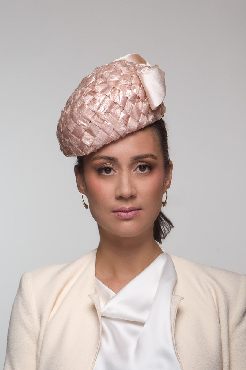 Side Rocello Pink Beret with Bow by Felicity Northeast Millinery