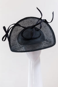 Sweeping Black  Platter with silk swirl by Felicity Northeast Millinery