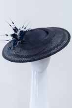 Load image into Gallery viewer, Sweeping Navy Platter with Feather Flowers by Felicity Northeast Millinery