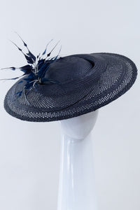 Sweeping Navy Platter with Feather Flowers by Felicity Northeast Millinery