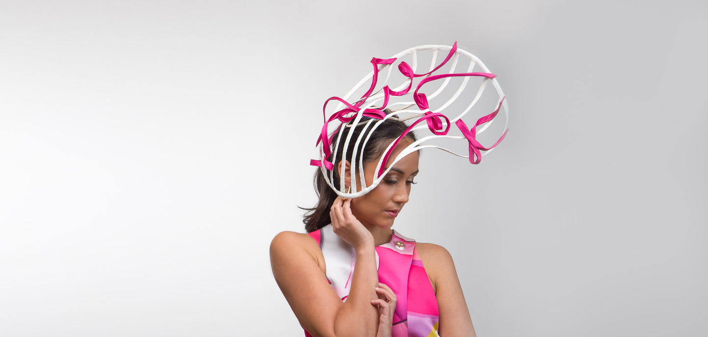 Sweeping White Braid Platter with Hot Pink Bows