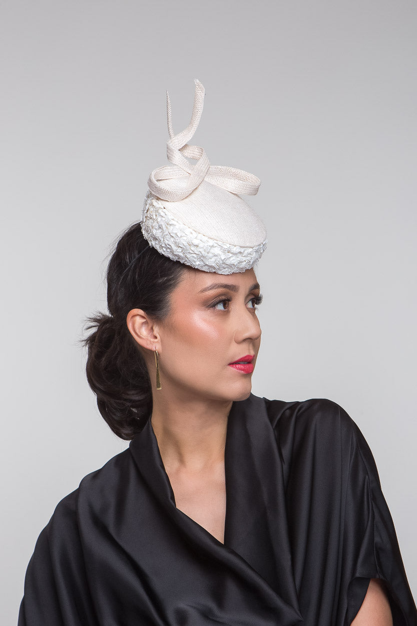 Textured Cream Cocktail Hat by Felicity Northeast Millinery