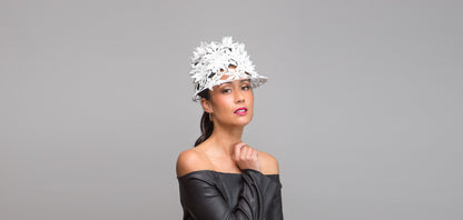 Textured Lace Cap in White and Black