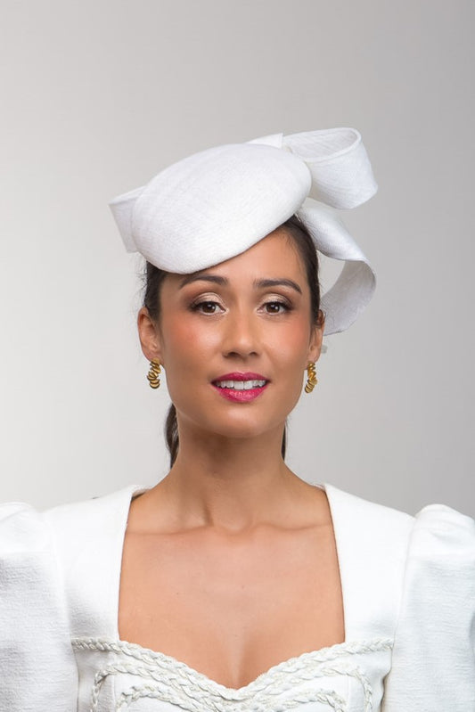 White Beret with Sweeping Back Bow