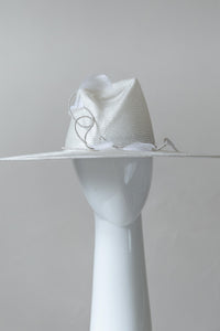 White Concave Fedora with Sweeping Feathers