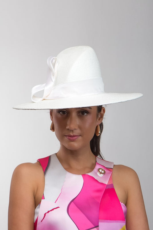 White Fedora with Silk Satin Bow