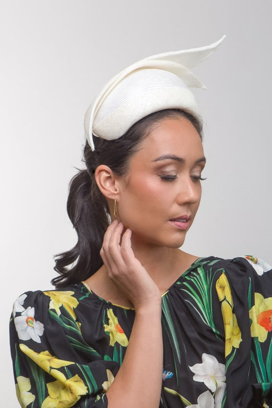 White Sculptural Bandeau by Felicity Northeast Millinery