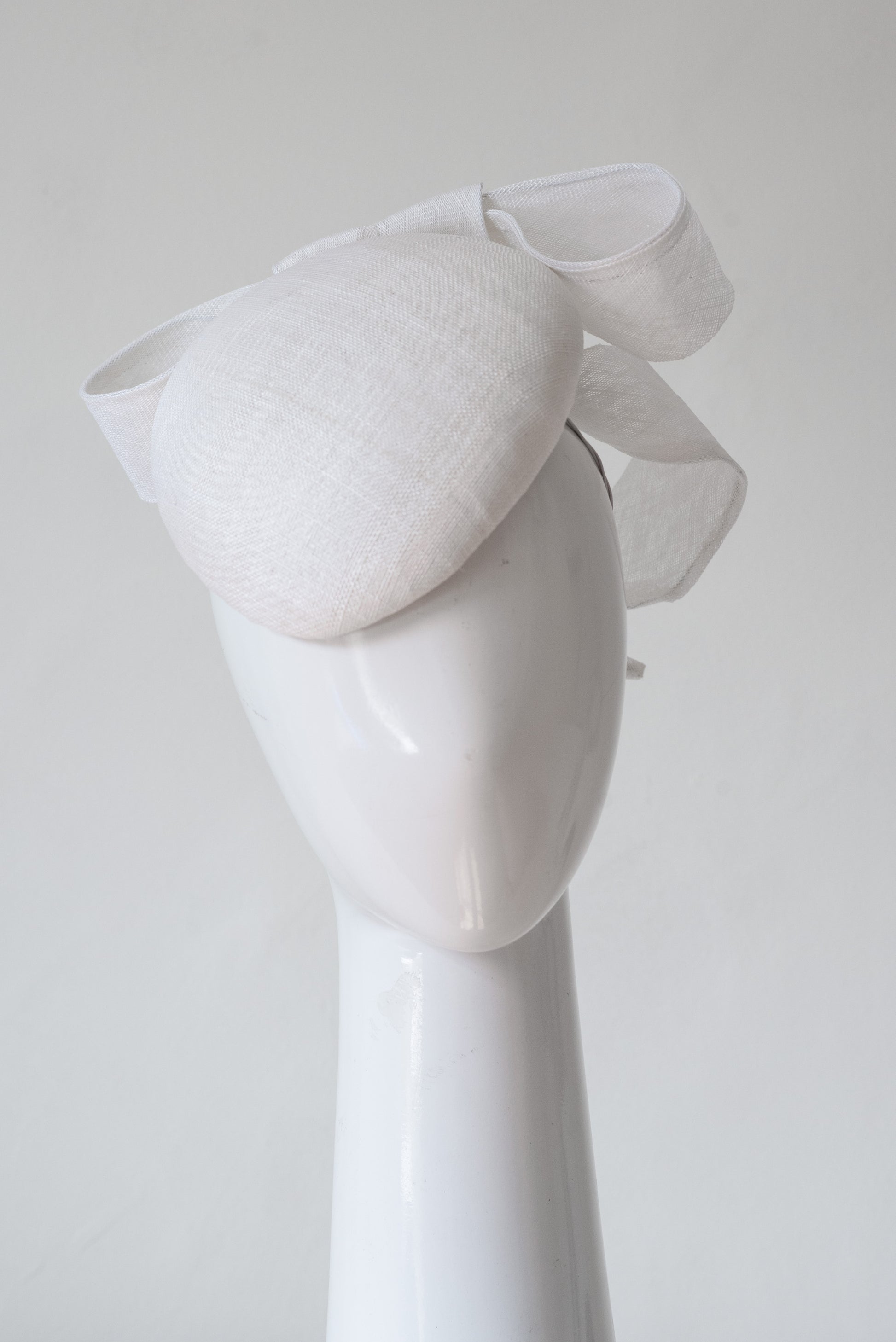 White Beret with Sweeping Back Bow By Felicity Northeast Millinery