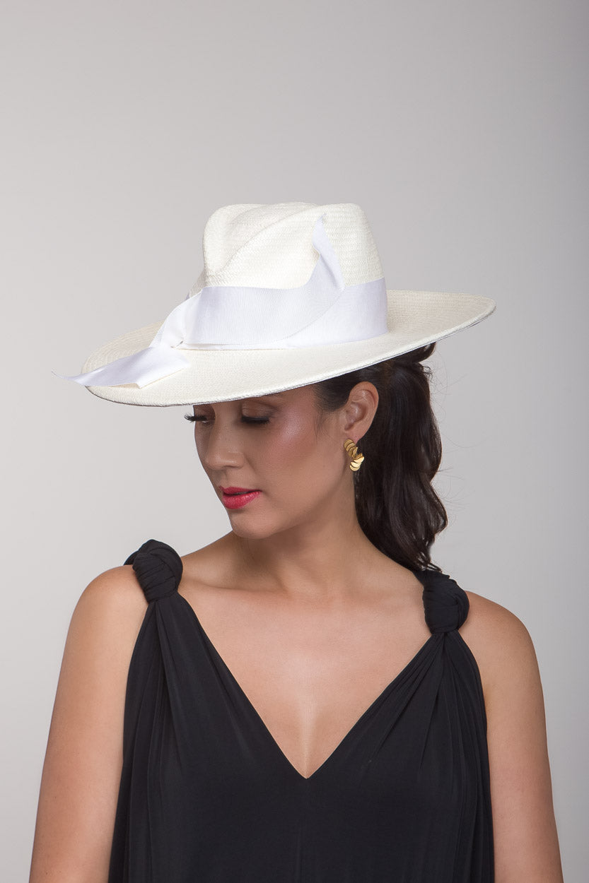 White Panama Fedora with Floating Ribbons By Felicity Northeast Millinery