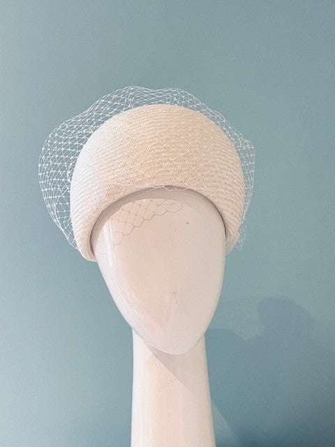 White Pillbox with Organza Bow and Veiling