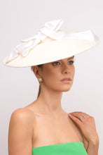 Load image into Gallery viewer, White Platter Hat with Silk Bow by Felicity Northeast Millinery