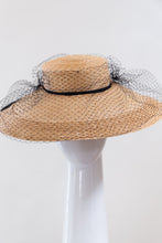 Load image into Gallery viewer, Wide Brimmed Natural Straw Hat with Black Trim Highlights By Felicity Northeast Millinery