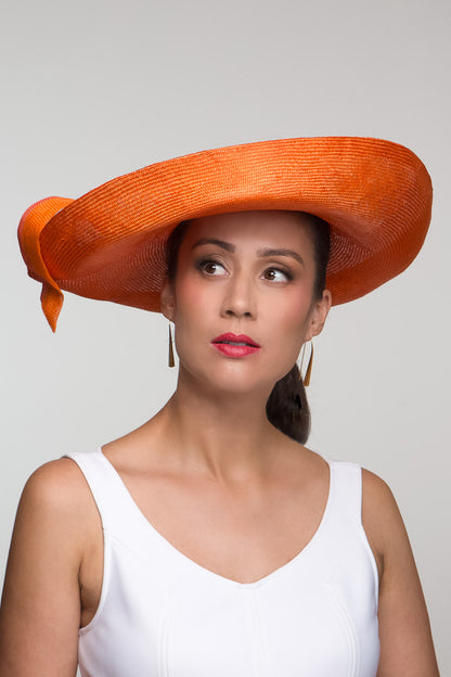  Wide Upturned Brimmed Hat in Orange by Felicity Northeast Millinery