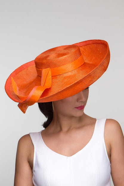  Wide Upturned Brimmed Hat in Orange by Felicity Northeast Millinery