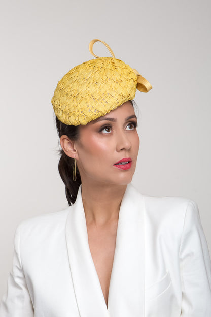 Yellow Textured Side Beret by Felicity Northeast Millinery