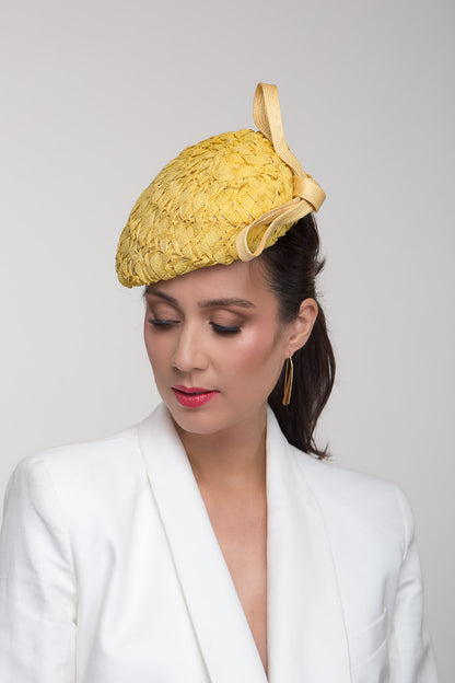 Yellow Textured Side Beret by Felicity Northeast Millinery