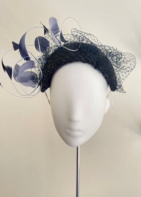 Navy Rocello Headband with Floating Feather Swirls