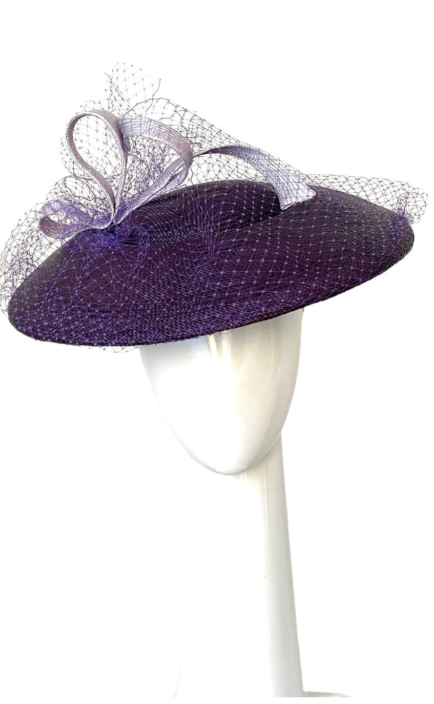 Purple Platter Hat with Sculptured Bow and Veiling