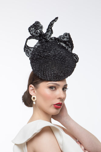 Black Lace Straw Bowed Platter by Felicity Northeast Millinery