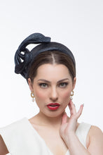 Load image into Gallery viewer, French Navy Pillbox with Pleated Bow by Felicity Northeast Millinery