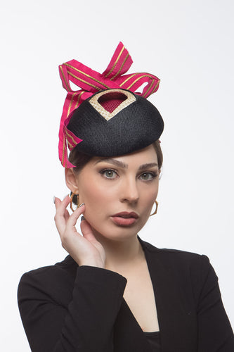 Layered Cocktail Hat in Pink, Gold & Black