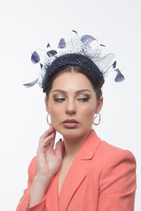 Navy Halo Headband with Floating Feather Swirls by Felicity Northeast Millinery