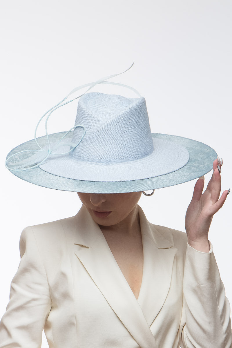 Pale Blue Wide Brimmed Fedora By Felicity Northeast Millinery
