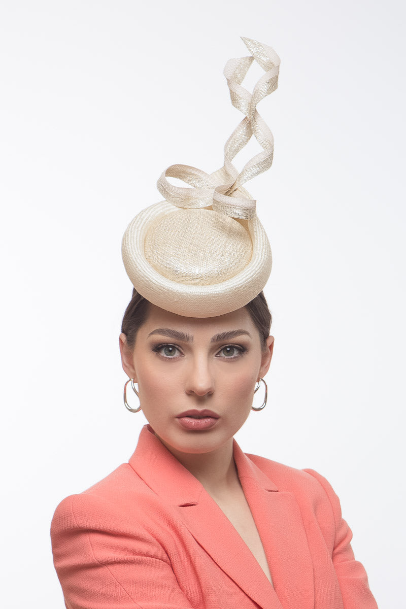 Silver and Cream Percher Button Hat by Felicity Northeast Millinery