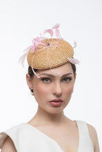 Load image into Gallery viewer,  Straw Braid Cocktail Hat with Floating Feathers By Felicity Northeast Millinery
