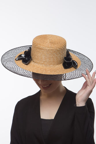 Straw Braid and Black Wide Brimmed Boater By Felicity Northeast Millinery