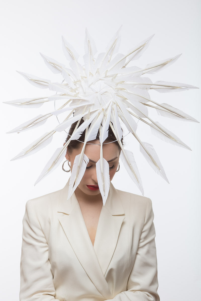Striking White Feather Hat by Felicity Northeast Millinery b2