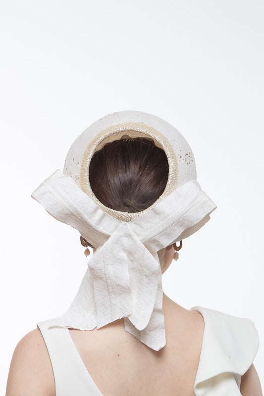  White Open Ring Pillbox with Gold Highlights By Felicity Northeast Millinery