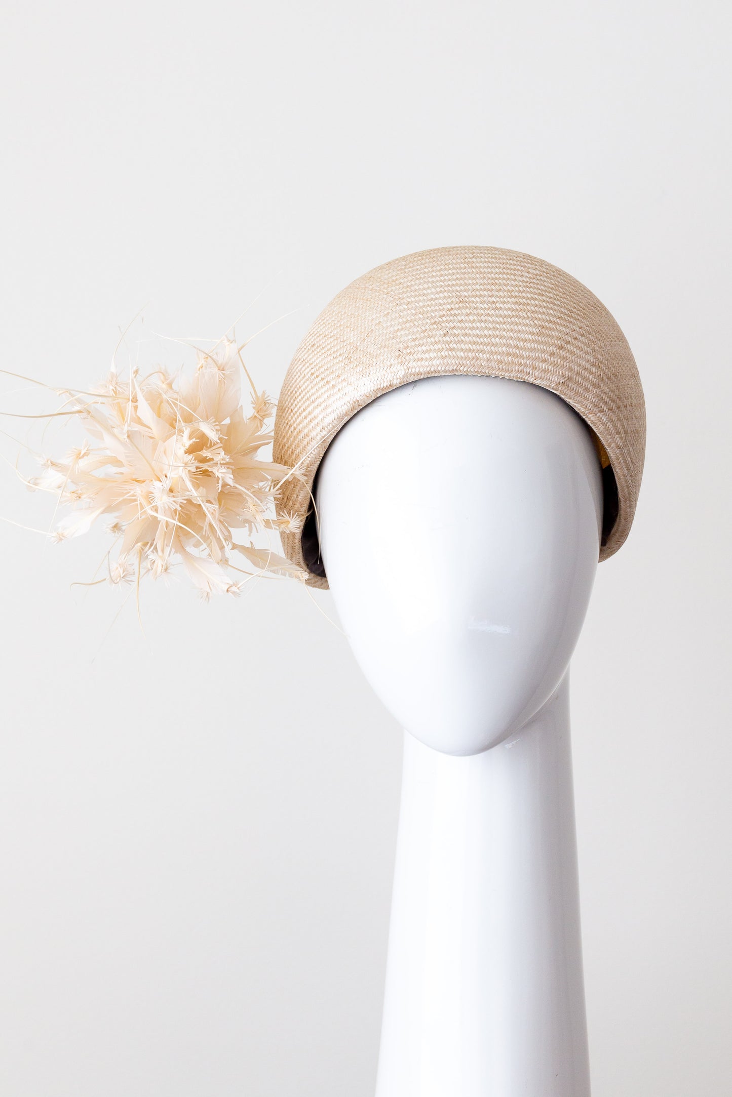 Natural Pillbox Hat with Feather Pom Pom By Felicity Northeast Millinery