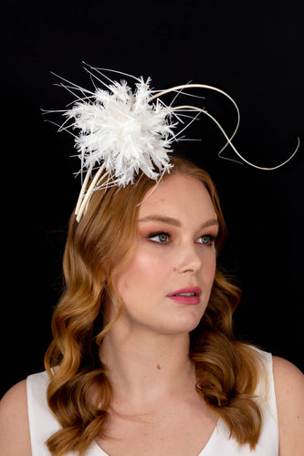 White Feather Pom Pom Headband By Felicity Northeast Millinery